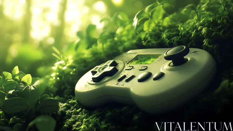 Mossy forest gamepad dreaming up eco-powered quests.