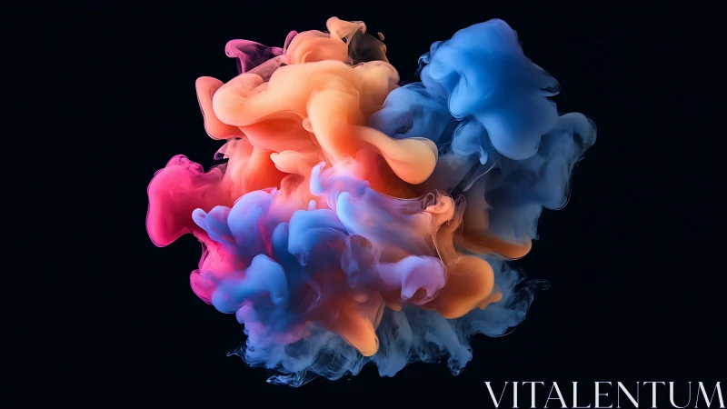 Colorful abstract ink clouds blending on black background.