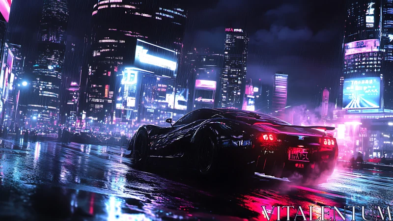Neon storm racer prowls a rain-slicked cyber city nightscape.