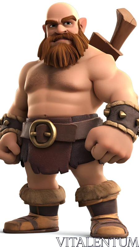 Bearded cartoon warrior ready for cozy village battles.