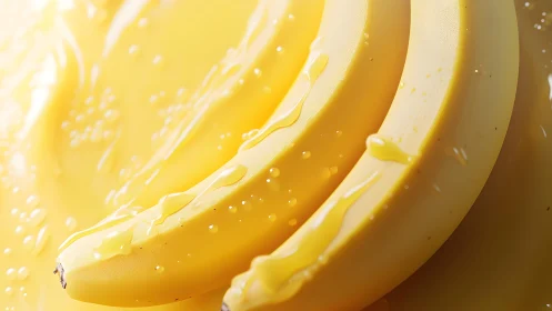 Fresh ripe bananas with glossy yellow syrup in vibrant close-up.