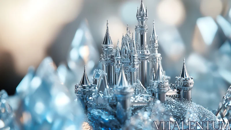 Crystalline micro-architecture castle rendered in icy photonics.