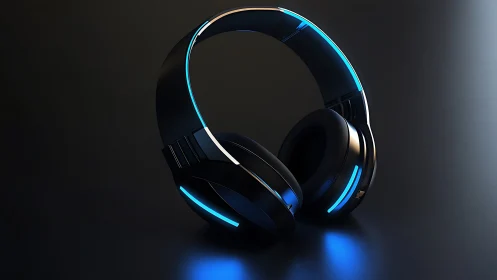 3D rendered headphones with cyan neon accents and glowing trim.