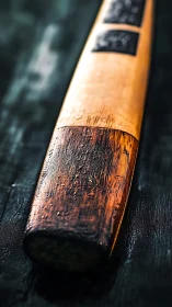 Weathered wooden cricket bat captured in shallow focus study