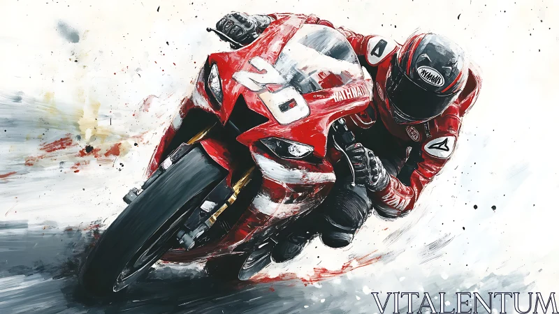 Motorcycle racer leans into high-speed corner on wet track