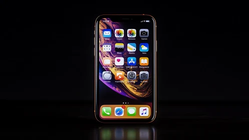 iPhone XS Gold displaying vibrant app ecosystem against black backdrop.