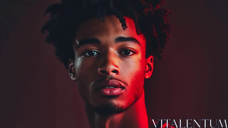 Low key male portrait under saturated red rim lighting