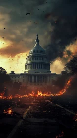 Capitol dome under incendiary atmospheric stress dynamics.