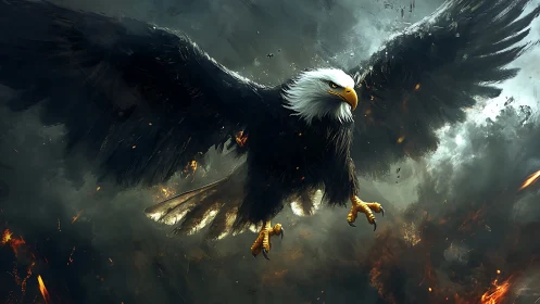 Majestic Bald Eagle Soaring in Dramatic Digital Art Style.