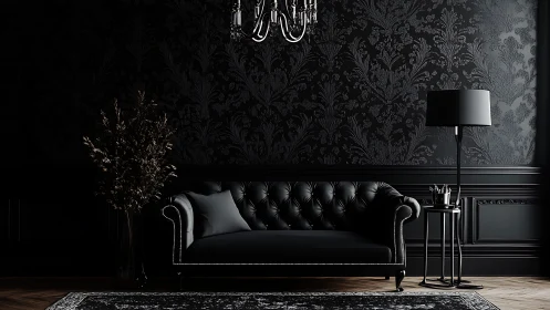 Monochrome baroque living room highlights noir tonal contrasts