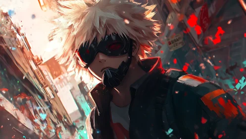 Masked street operative rendered in dynamic anime lighting