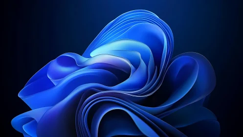 Layered blue abstract folds form a central curved structure