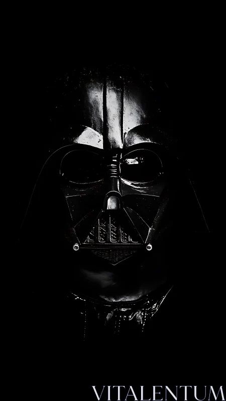 Low-key portrait of black sci-fi respirator helmet, frontal