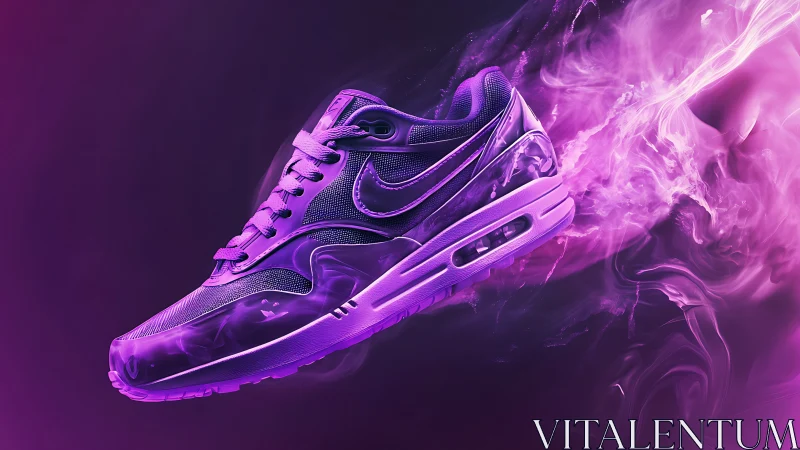 Neon purple running shoe rendered with dynamic vapor trail lighting