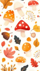 Autumn mushroom and leaf seamless pattern illustration.
