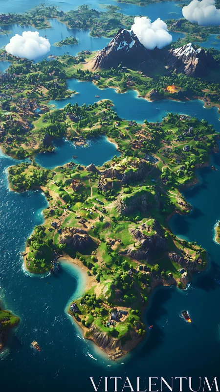 Alpine Archipelago with Volcanic Peak and Turquoise Lacustrine Networks