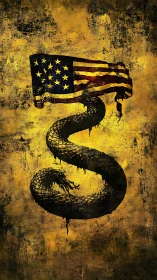 Serpentine flag hybrid with distressed patriotic surface textures.