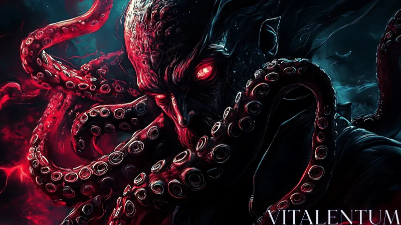 Tentacled cosmic overlord emerges from crimson abyss.
