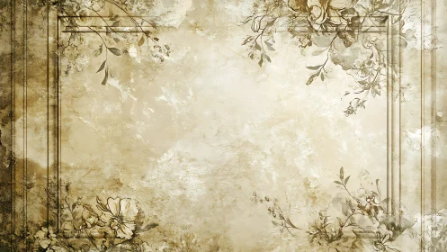 Vintage beige floral frame background with grunge texture