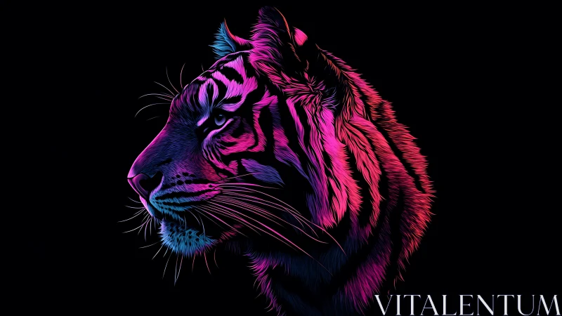 Neon-lit tiger profile glows against deep black void