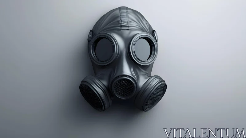 Realistic black gas mask on neutral background, dramatic lighting.