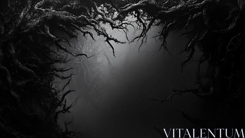 Nocturnal root aperture framing a vaporous abyssal void.