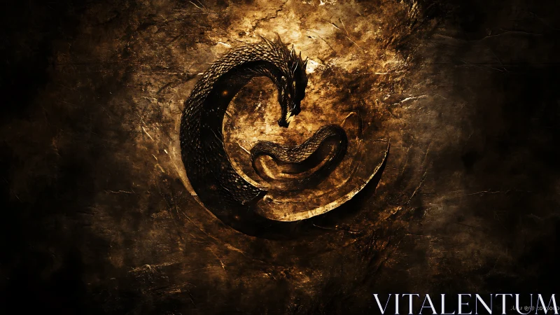 Serpentine dragon emblem coils through molten gold void.