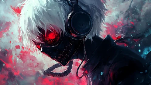 Brooding masked antihero wrapped in vivid neon shadows.