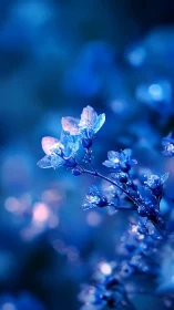 Frost-Covered Flower Branch in Blue Winter Light.