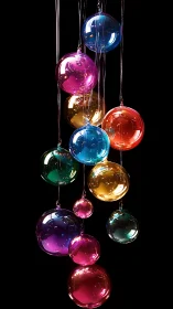 Suspended glass orbs glow with saturated translucent color