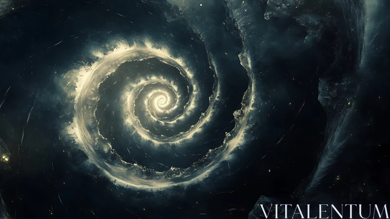 Spiral nebula vortex rendered with luminous cosmic dust.