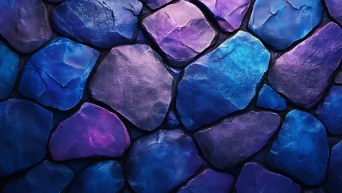 Vibrant Blue and Purple Stone Wall Texture, Digital Art Style.