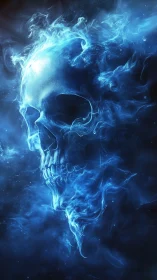 Ghostly blue skull of swirling fire haunts the cosmic dark