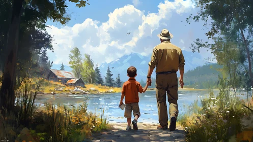 Sunlit lakeside footsteps stitch memories into the day