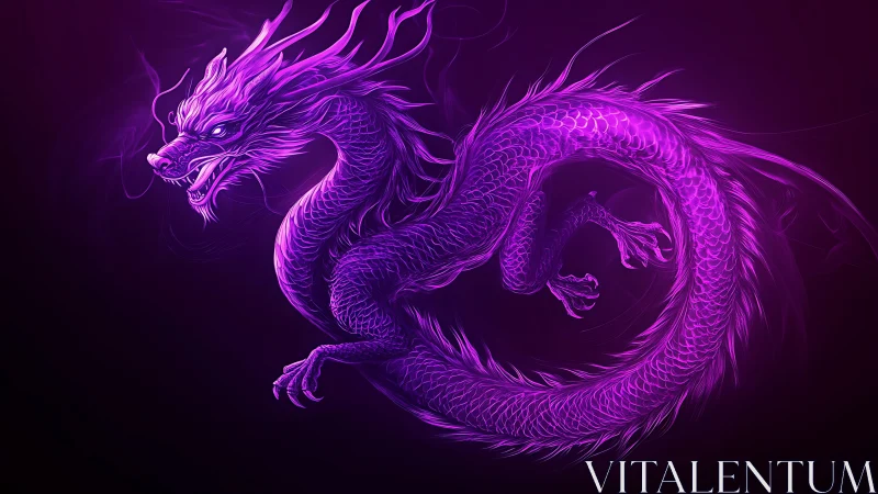Neon purple eastern dragon on dark gradient background.