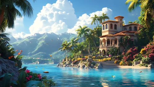 Mediterranean Villa by Tropical Waters in Mountain Valley