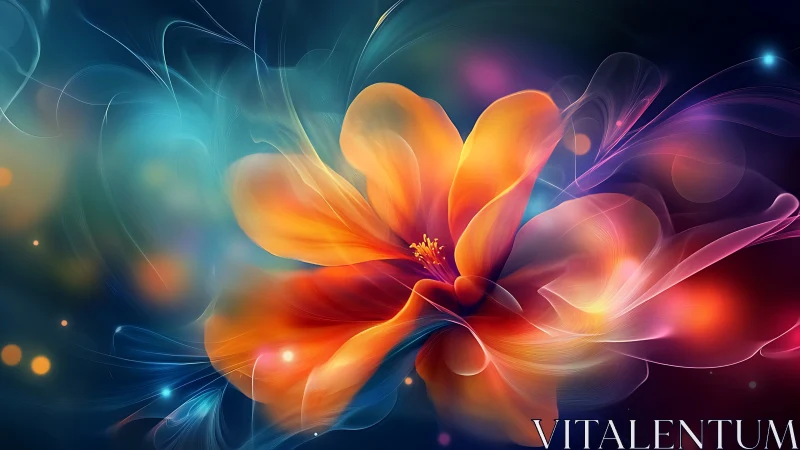 Luminescent abstract bloom with flowing spectral light trails