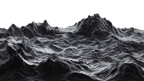 Monochrome digital terrain renders detailed undulating surface