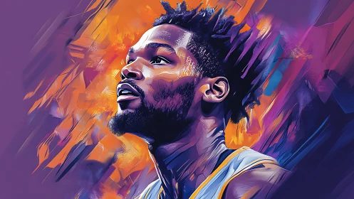 Dynamic digital portrait of basketball player in neon motion