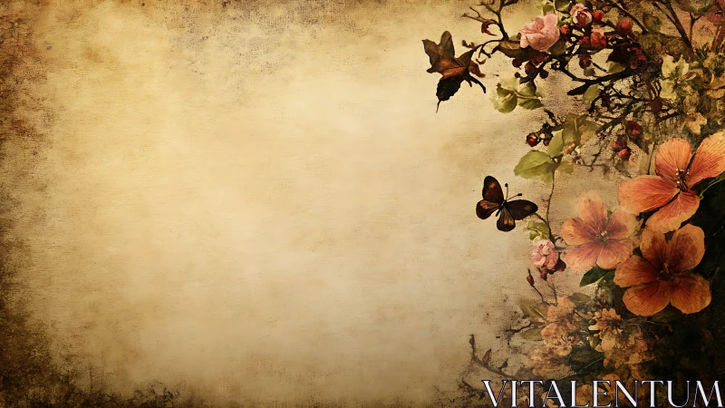 Vintage textured background with right-side floral border.