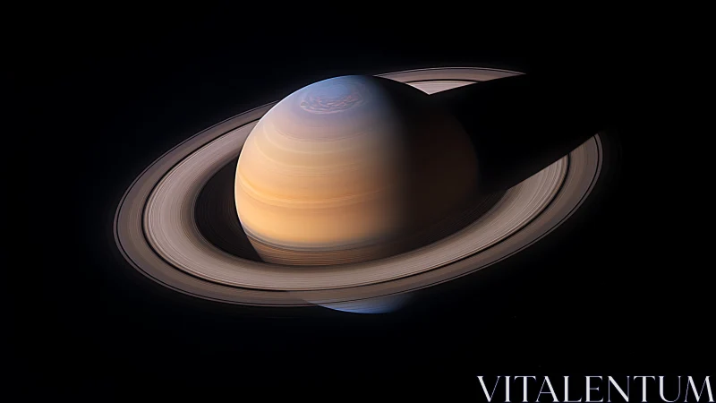 Saturn&rsquo;s luminous rings encircling softly lit gas giant.