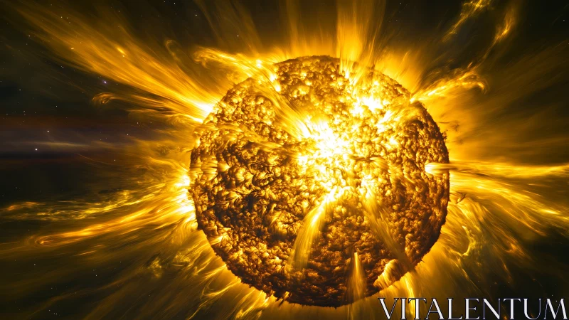 Hyper-detailed solar corona eruption with radiant plasma arcs