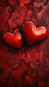 Fractured Hearts on Cracked Red Surface