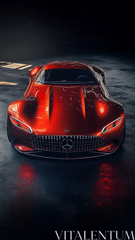 Front-view analysis of red Mercedes concept performance coupe.