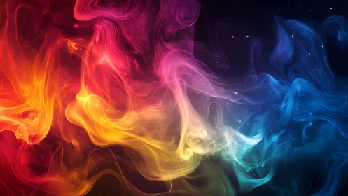 Vibrant multicolor smoke waves over deep cosmic background.