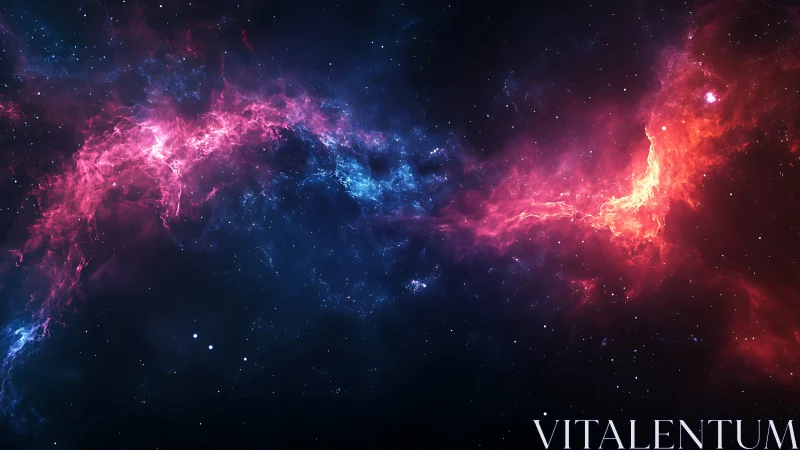 Vibrant red and blue nebula arcs span dense starfield