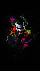 Haunting clown portrait emerges from neon paint-splattered void