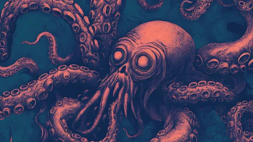 Glow-eyed abyssal cephalopod wrapped in neon nightmares.