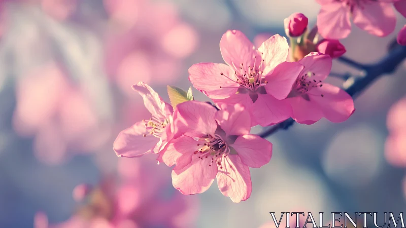 Delicate Pink Blossoms Dancing in Golden Sunlight