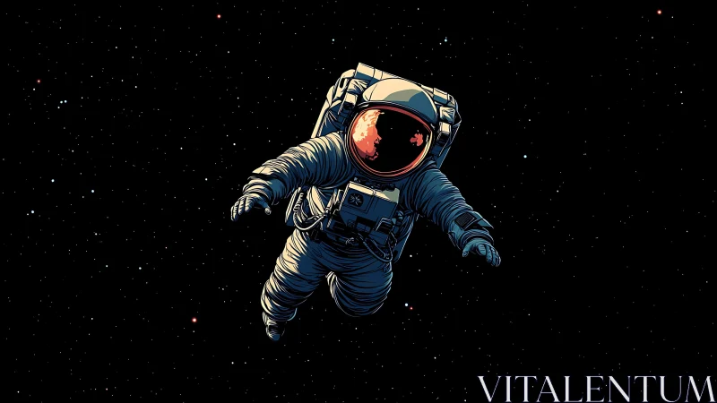 Solitary stargazer astronaut drifting through velvet cosmos.